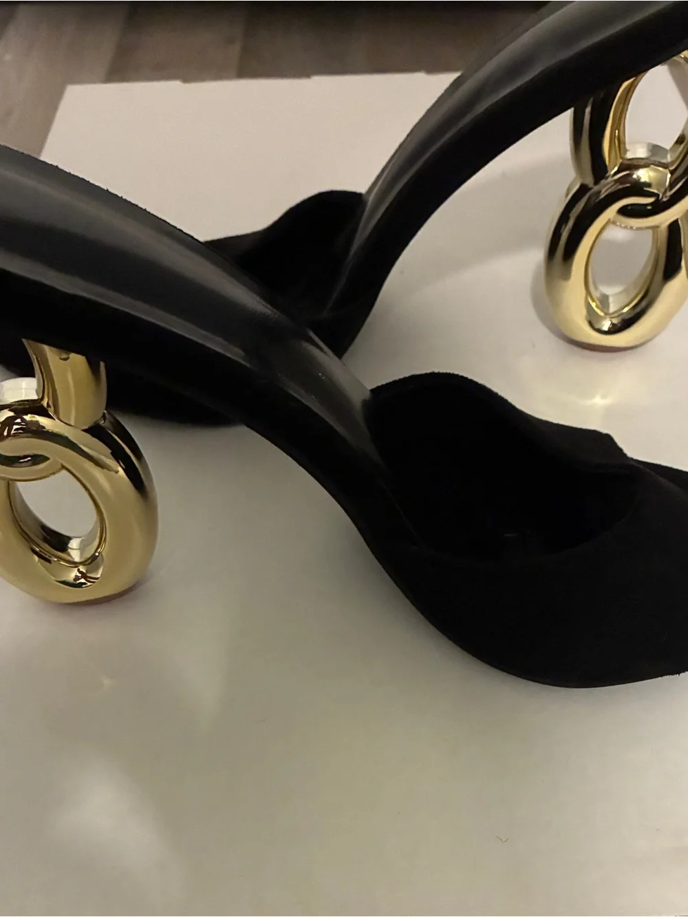 Black Women's Dress Heels with Gold Loop Heel